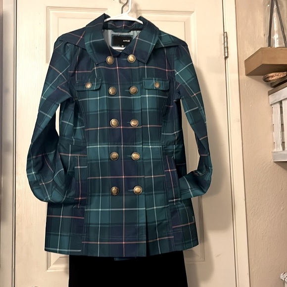 Hurley Lightweight Double Breasted Plaid Mid Length Trench Coat Sz M - Picture 6 of 12